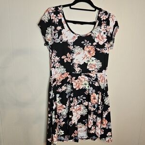 Bobbie Brooks Black And Pink Floral Oversized Super Soft Skater Dress